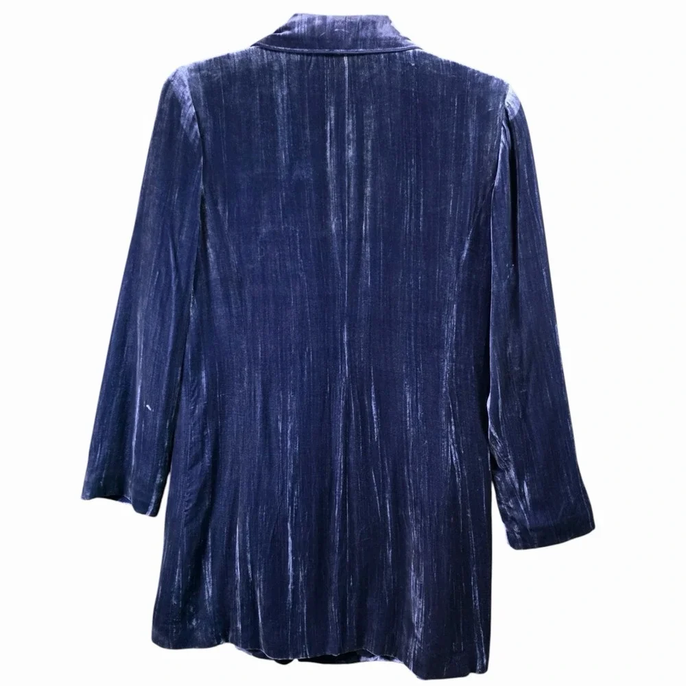 J Jill Navy Velvet Long Blazer Jacket XS Silk Blend